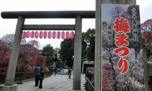 香取神社　鳥居と梅まつり看板