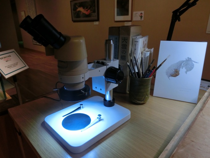 机の上に顕微鏡
